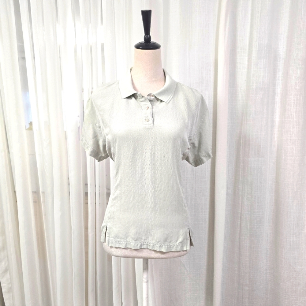 2/$30 Tommy Bahama Light Gray Silk Womens Polo Shirt Size L Golf Casual‎